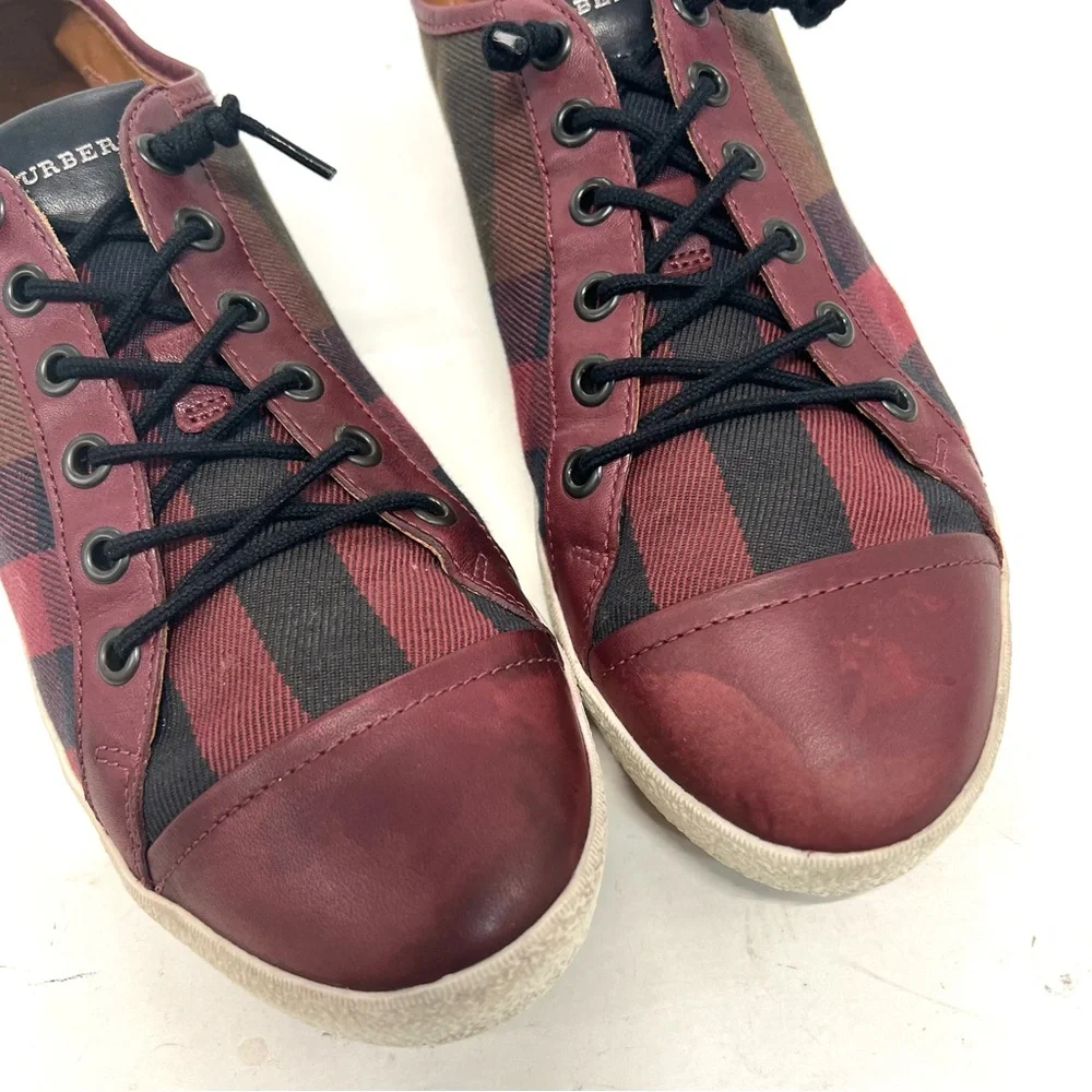 Burberry Harowby Maroon Black Olive Nova Check Low Top Sneakers Leather Trim 38 - Picture 13 of 13